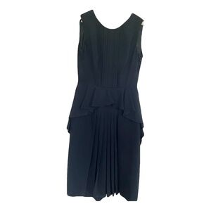 Prada - Black Silk Pleated Front Peplum Midi Dress, Italian Size 44